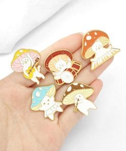 Alternative view of Cute Mushroom Cat 'Playing Drums' Enamel Pin