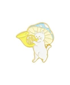 Cute Mushroom Cat 'Playing Horn' Enamel Pin