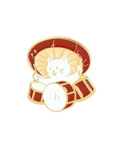 Cute Mushroom Cat 'Playing Drums' Enamel Pin