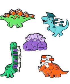 Alternative view of Book Carrying Dino Enamel Pin