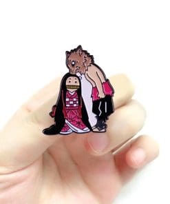 Alternative view of Demon Slayer: Kimetsu no Yaiba 'Inosuke Sniffing Nezuko' Enamel Pin