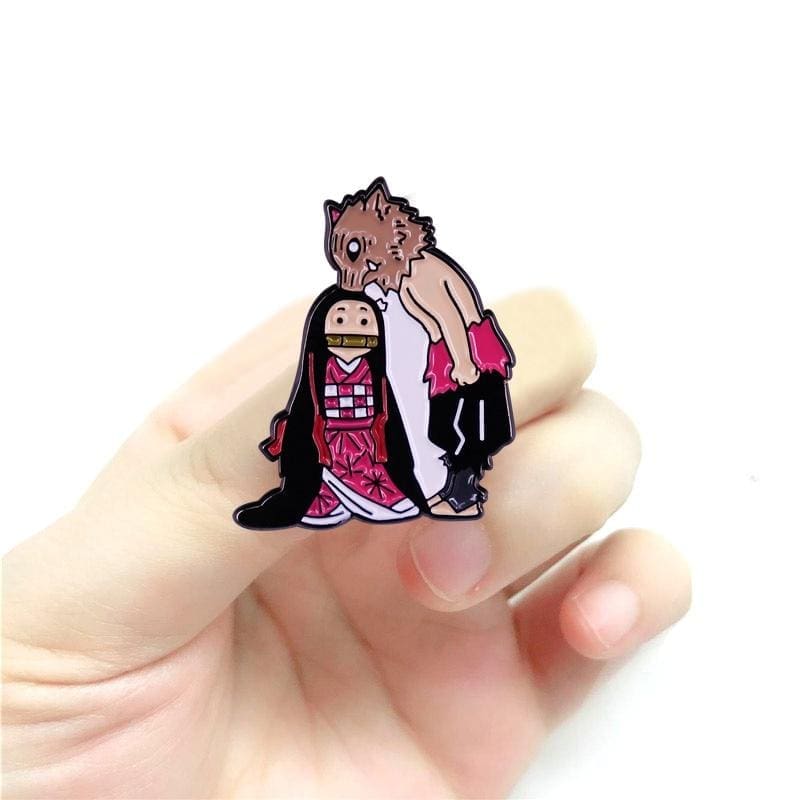 Demon Slayer: Kimetsu no Yaiba 'Inosuke Sniffing Nezuko' Enamel Pin - Image 2
