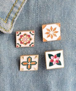 Alternative view of Decorative Tile Flower 'Green and Pink' Enamel Pin