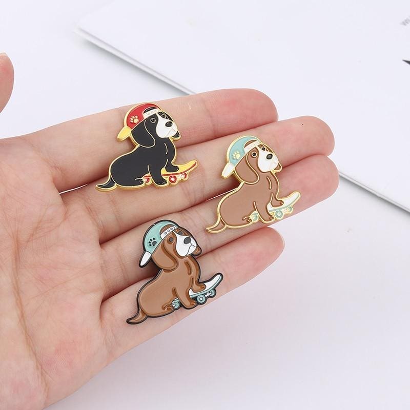 Cute Hip-Hop Dogs 'Skateboarding Black Dachshund' Enamel Pin - Image 2