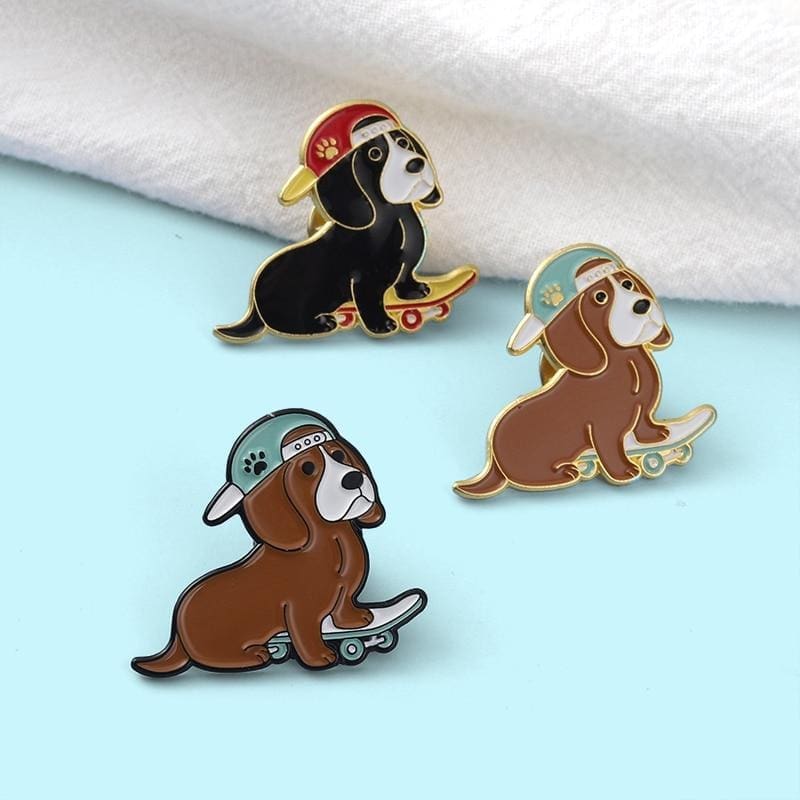 Cute Hip-Hop Dogs 'Skateboarding Black Dachshund' Enamel Pin - Image 6