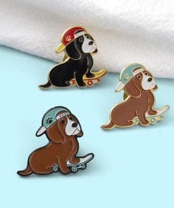 Alternative view of Cute Hip-Hop Dogs 'Skateboarding Brown Dachshund ver.02' Enamel Pin