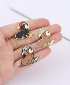Alternative view of Cute Hip-Hop Dogs 'Skateboarding Brown Dachshund ver.01' Enamel Pin