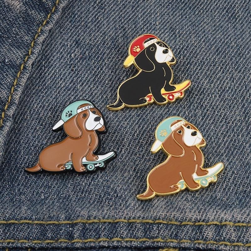Cute Hip-Hop Dogs 'Skateboarding Black Dachshund' Enamel Pin - Image 3