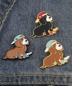 Cute Hip-Hop Dogs 'Skateboarding Brown Dachshund ver.01' Enamel Pin - Image 3