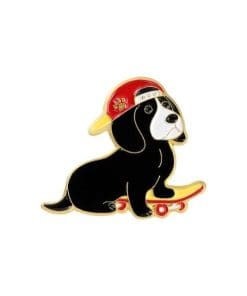 Cute Hip-Hop Dogs 'Skateboarding Black Dachshund' Enamel Pin