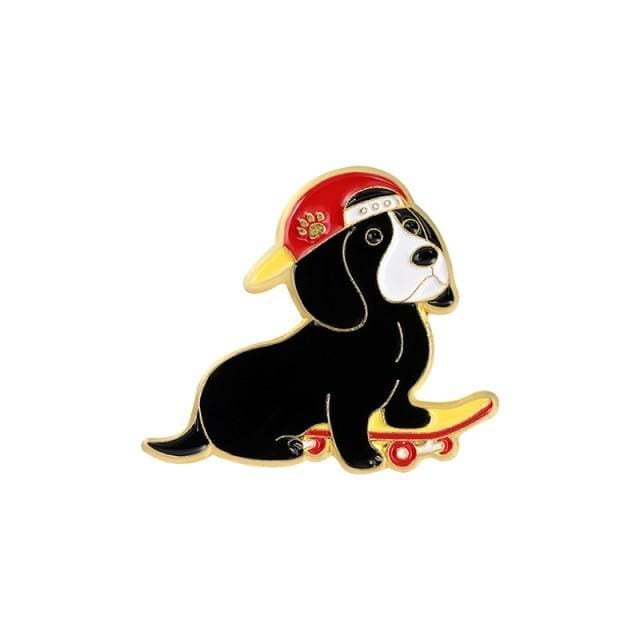 Cute Hip-Hop Dogs 'Skateboarding Black Dachshund' Enamel Pin