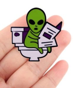 Alternative view of Funny Alien 'Reading and Pooping' Enamel Pin