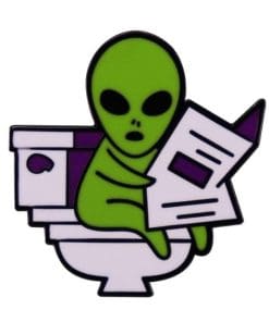 Funny Alien 'Reading and Pooping' Enamel Pin
