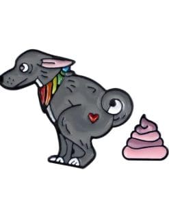 Cute Gray Dog Pooping ver.01 Enamel Pin