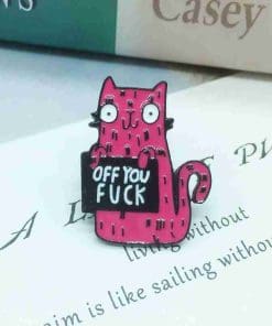Pink Cat 'Word Board | Off You F*ck' Enamel Pin - Image 5