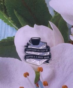 Alternative view of Happy Quotes 'Happiness Is A Cup Of Coffee & A Good Book' Enamel Pin