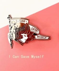 Alternative view of Armored Woman 'I Can Save Myself' Enamel Pin