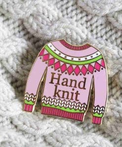 Alternative view of Pink Weave Sweater 'Hand Knit' Enamel Pin