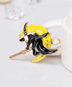 Alternative view of Halloween 'Flying Witch Bird' Enamel Pin