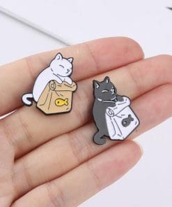 Alternative view of Cute Black Cat 'Dried Fish Bag' Enamel Pin