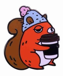 Sleepy Squirrel 'Sipping Coffee' Enamel Pin