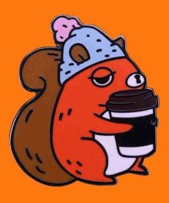 Alternative view of Sleepy Squirrel 'Sipping Coffee' Enamel Pin