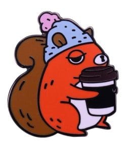 Cute Sleepy Squirrel 'Sipping Coffee' Enamel Pin