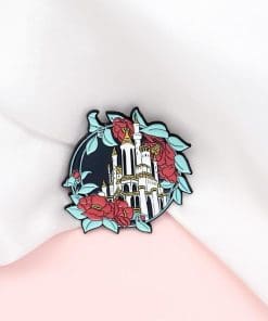 Alternative view of Nature Landscape ' Castle And Flowers' Enamel Pin