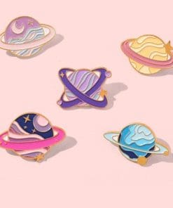 Alternative view of Colorful Yellow Planet 'Planetary Rings' Enamel Pin