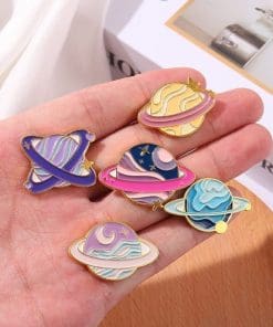 Alternative view of Colorful Planet 'Blue Planetary Rings' Enamel Pin