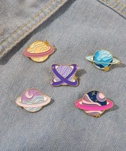 Alternative view of Colorful Wave Planet 'Pink Planetary Rings' Enamel Pin