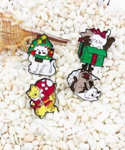 Alternative view of Christmas Reindeer 'Cat Playing' Enamel Pin