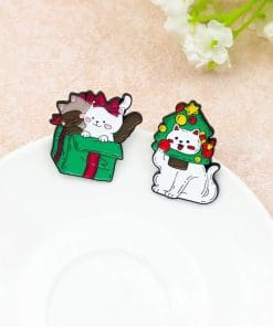 Alternative view of Cute Christmas Cat Gift Box Enamel Pin