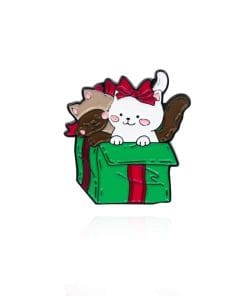Cute Christmas Cat Gift Box Enamel Pin
