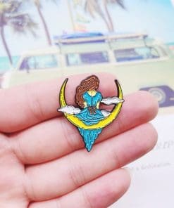 Alternative view of Blue Princess Sitting on the Moon Enamel Pin