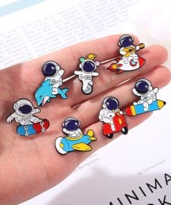 Alternative view of Cute Astronaut 'Skateboard Ride' Enamel Pin