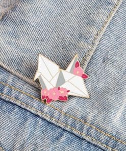 Alternative view of Origami 'Cherry Blossoms Paper Crane' Enamel Pin