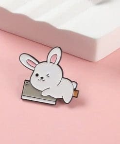 Alternative view of Funny Rabbit 'Riding Knife' Enamel Pin