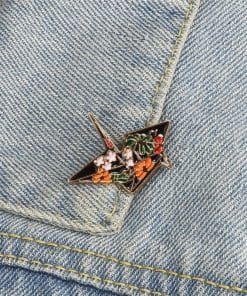 Origami 'Floral Black Paper Crane' Enamel Pin - Image 4