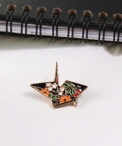 Origami 'Floral Black Paper Crane' Enamel Pin - Image 3