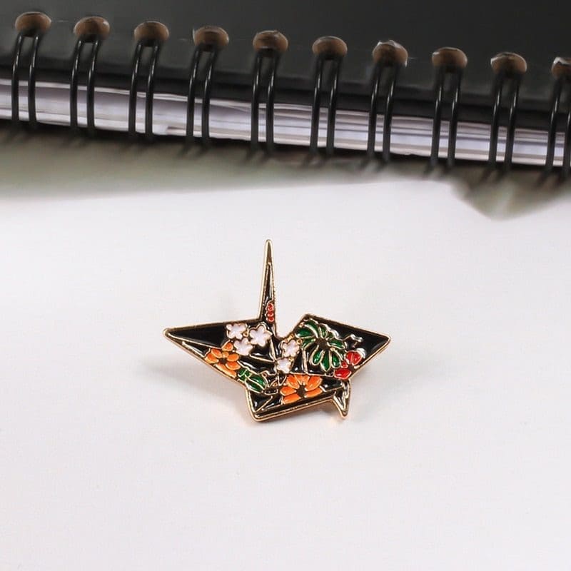 Origami 'Floral Black Paper Crane' Enamel Pin - Image 3