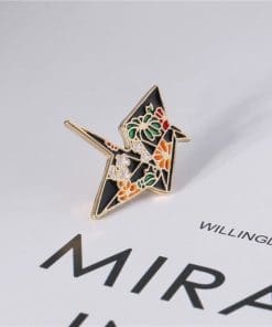 Origami 'Floral Black Paper Crane' Enamel Pin - Image 6