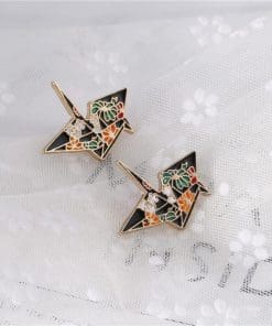 Origami 'Floral Black Paper Crane' Enamel Pin - Image 5