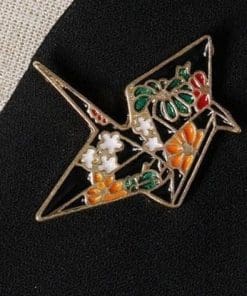Alternative view of Origami 'Floral Black Paper Crane' Enamel Pin