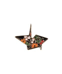 Origami 'Floral Black Paper Crane' Enamel Pin