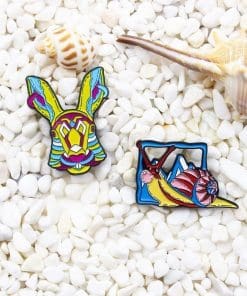 Alternative view of Colorful Rabbit Head Enamel Pin