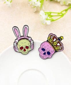 Alternative view of Groovy Skull 'Bunny Headphones' Enamel Pin