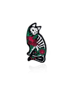 Animal Skeleton 'Cat | Punk Rose' Enamel Pin