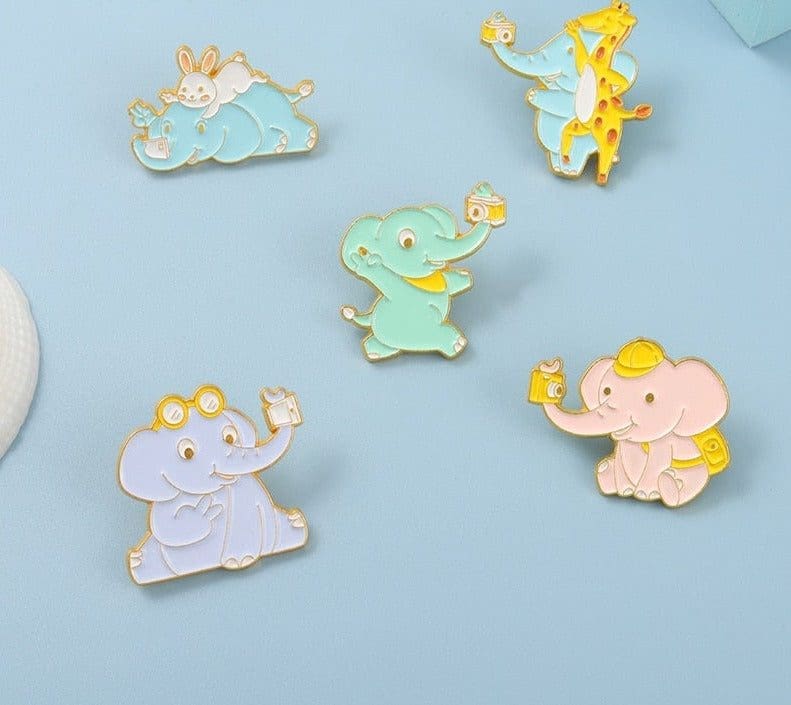 Animal Selfie 'Bunny & Elephant | Peace' Enamel Pin - Image 2