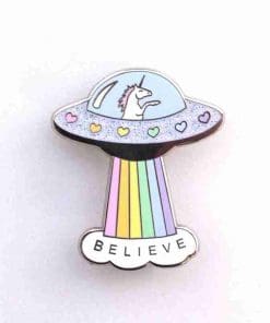 Alternative view of Unicorn Spaceship 'Believe' Enamel Pin